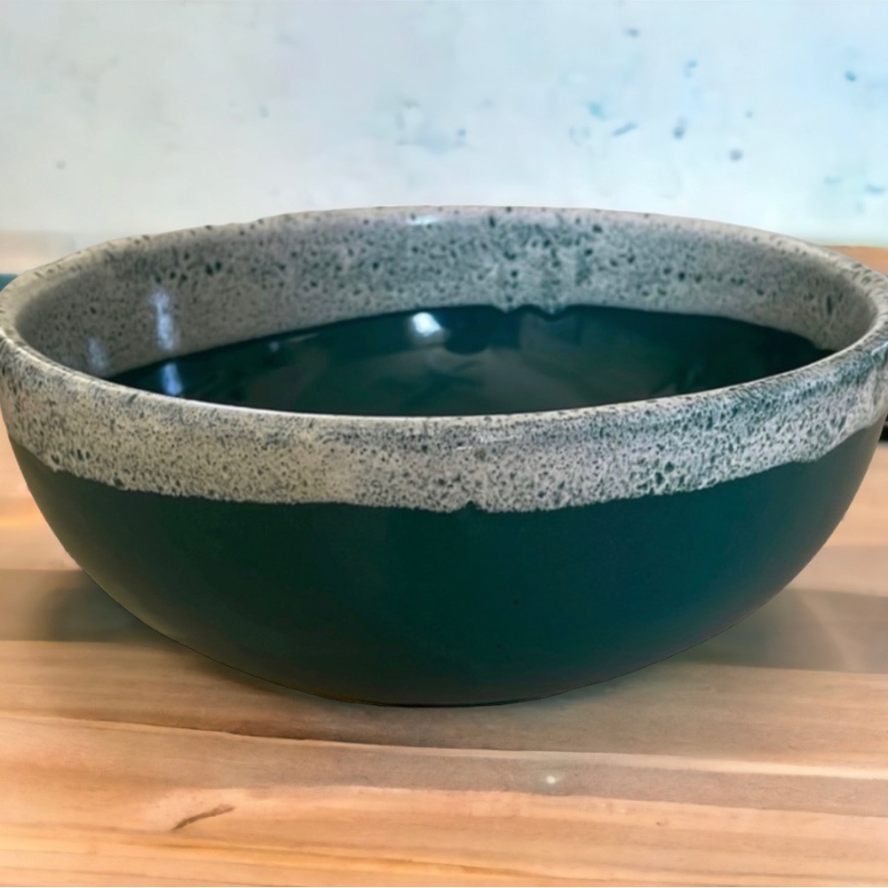 Vintage Oven Ware Drip Glaze Green Mixing Bowl